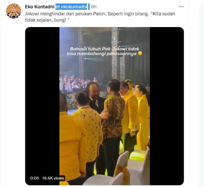 Ini Tafsir Jokowi Tolak Ajakan Berpelukan Surya Paloh di Acara Partai Golkar versi Eko Kuntadhi