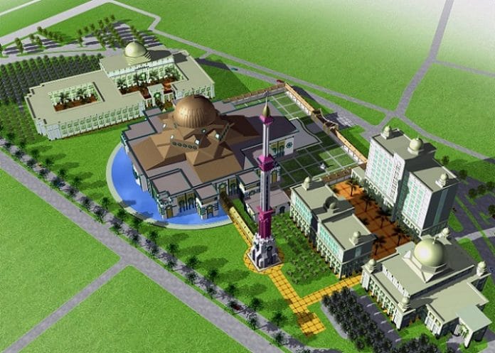 Maket Masjid Islamic Center yang mengalami kebakaran