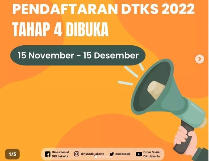 Pemprov DKI Jakarta membuka Pendaftaran online DTKS tahap 4 tahun 2022