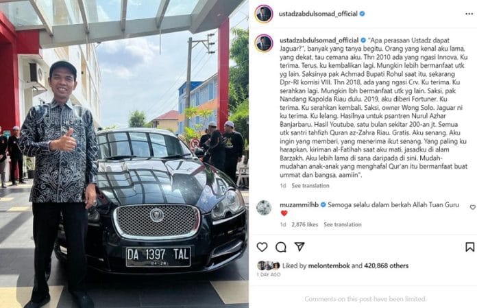Ustadz Abdul Somad Lelang Mobil Jaguar Pemberian Orang untuk Pesantren