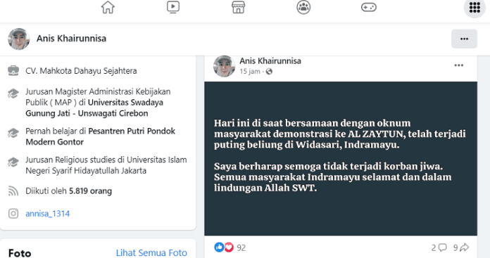 Anak Panji Gumilang, Anis Khairunnisa Kabarkan Ada Puting Beliung di Indramayu Saat Al Zaytun Didemo Sekelompok Orang