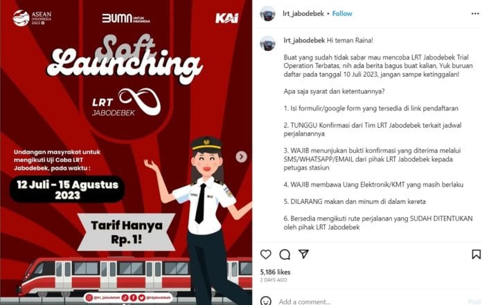 Link Pendaftaran Uji Coba LRT Jabodebek Rp1 Diumumkan Hari Ini, Cek Syarat dan Cara Daftar di Sini