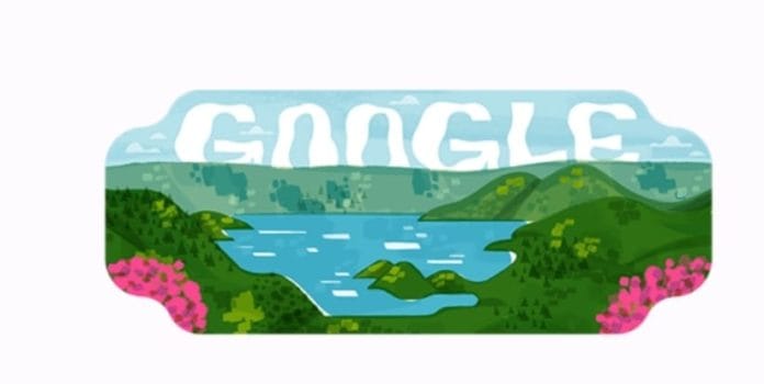 Google Doodle Danau Toba di mesin pencarian Google.