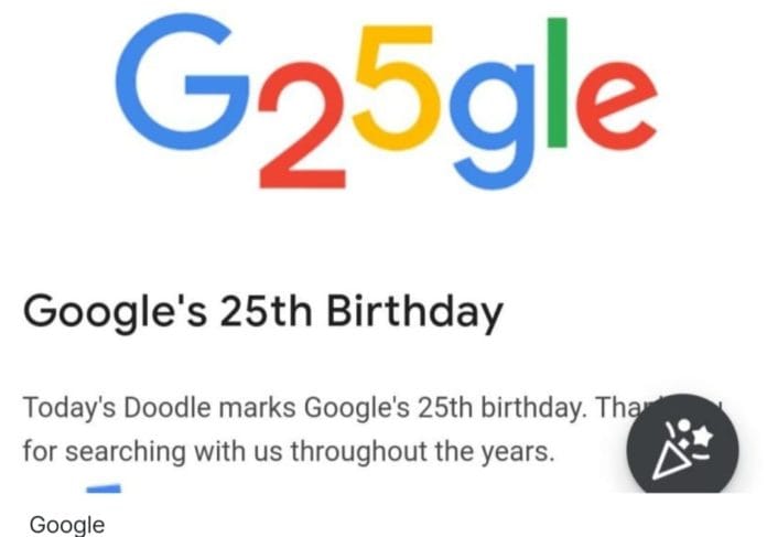 Doodle Google hari ini, Ulang Tahun ke-25 Google