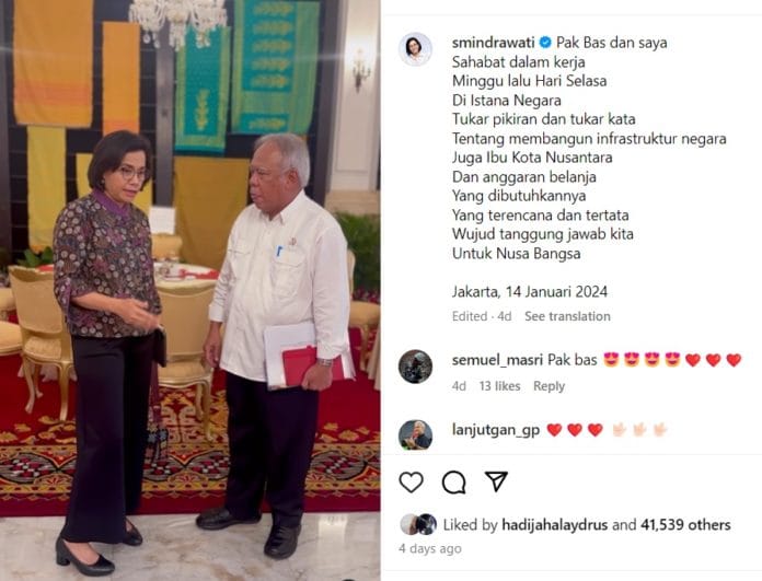 Di Tengah Rumor Mundur dari Kabinet, Menkeu Sri Mulyani Pajang Foto Bareng Menteri Basuk dan Puisi
