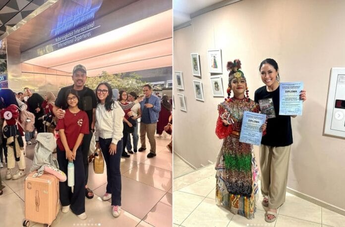 Menteri UMKM Maman Abdurrahman bersama istri, Tina Astari, dan putri sebelum keberangkatan muhibah ke Eropa/Instagram @tina.astari