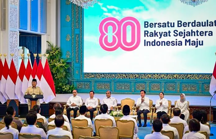 Presiden Prabowo Subianto secara resmi meluncurkan tema dan logo peringatan Hari Ulang Tahun (HUT) ke-80 Kemerdekaan Republik Indonesia (RI) di Istana Negara, Jakarta, pada Rabu, 23 Juli 2025/BPMI Setpres