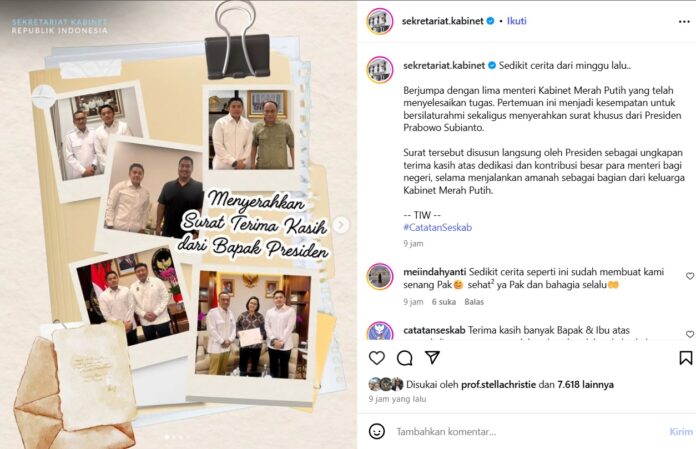 Presiden Prabowo Kirim Surat kepada Menteri yang Kena Reshuffle Via Seskab Teddy