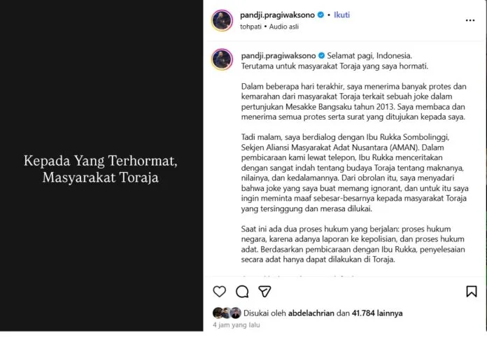 Permohonan Maaf Pandji Pragiwaksono kepada Masyarakat Toraja, Siap Jalani Hukum Adat