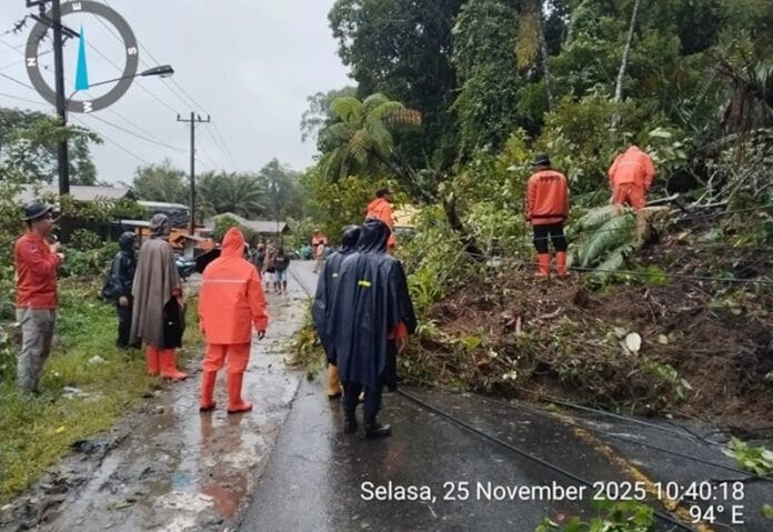 Tanah longsor yang menutup sejumlah akses jalan warga di Kabupatem Tapanuli Selatan, Sumatra Utara, Selasa 25 November/BPBD Kabupaten Tapanuli Selatan